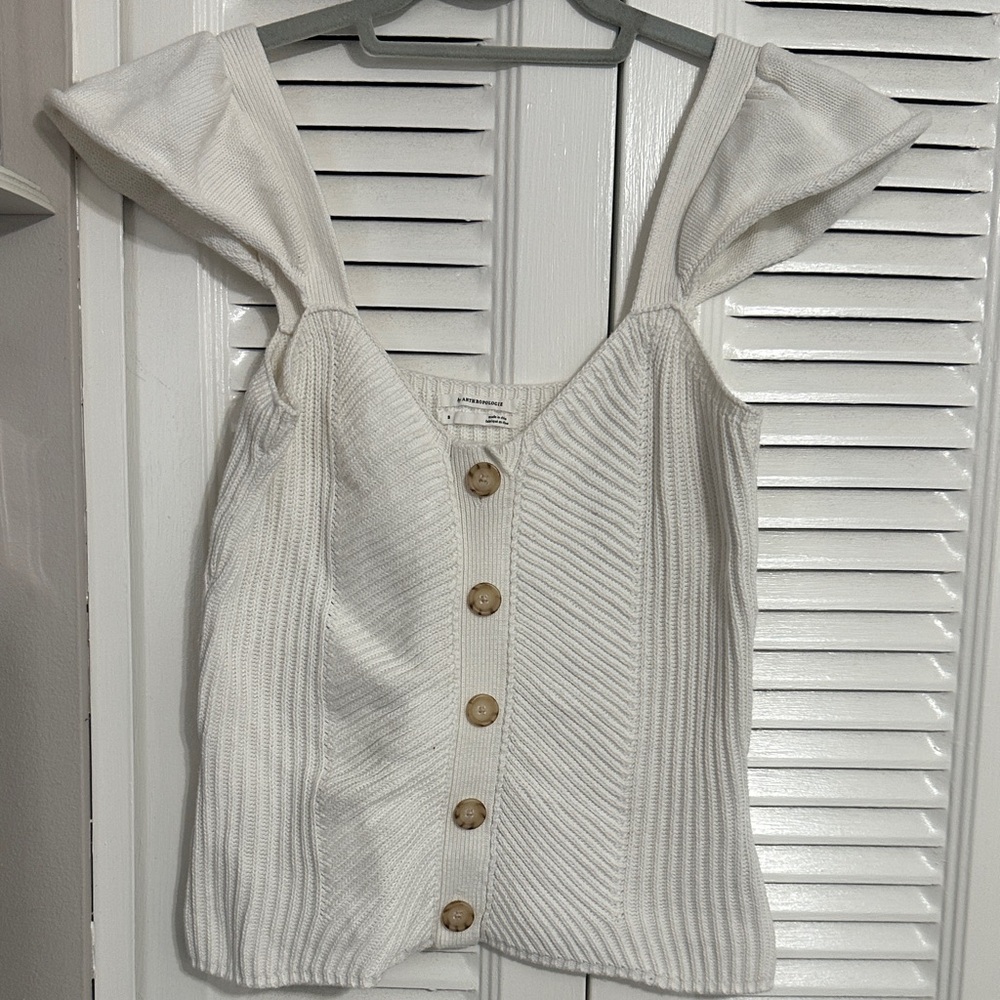 Anthropologie Cream Knit Button-Down Blouse